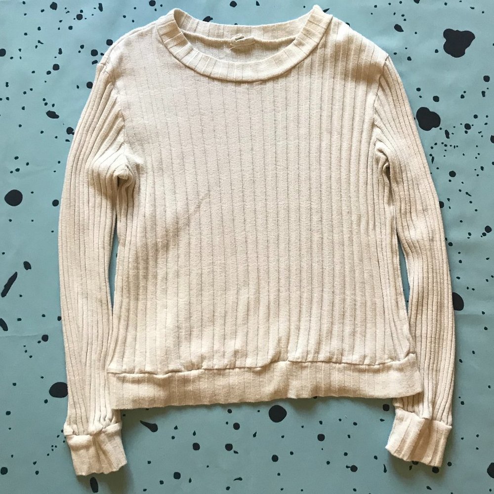 Curator White Ribbed Cotton Sweater XL
